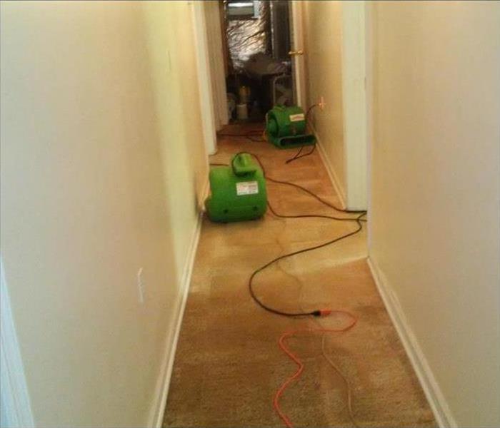 Our green SERVPRO Air Movers drying 